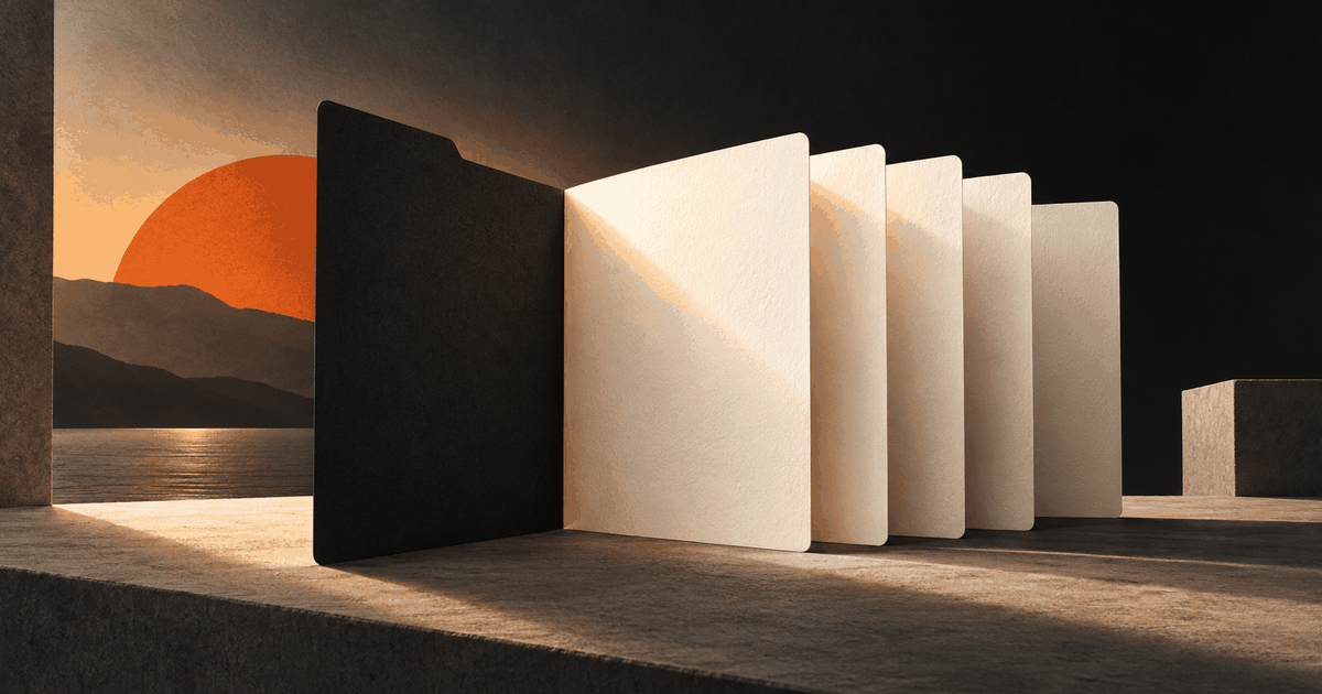 A steady row of blank pages catches the warm light of dawn.